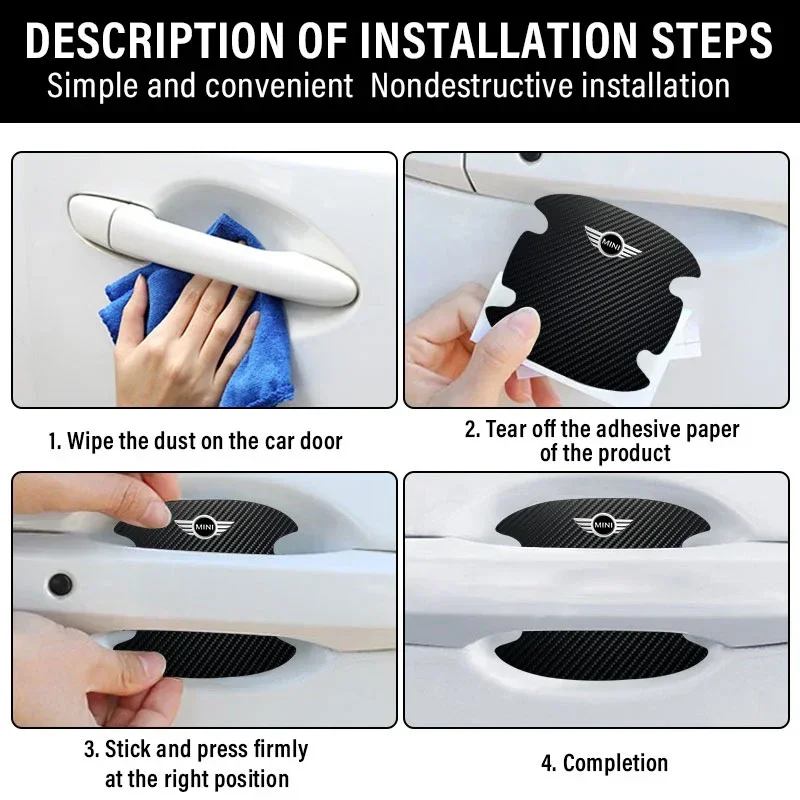4 шт. защитная наклейка на дверную ручку автомобиля из углеродного волокна