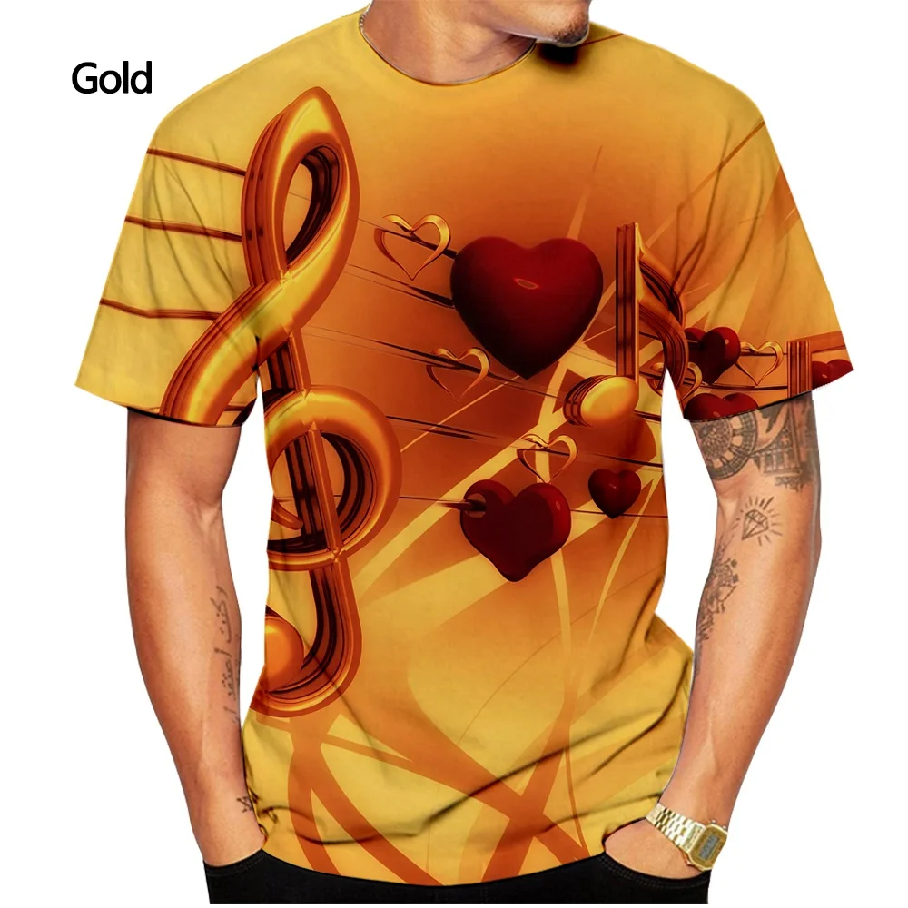 

Summer 3D-Printed T-shirt Music Notes Fashion T-shirt Men's summer casual short-sleeved Shirt T-shirt