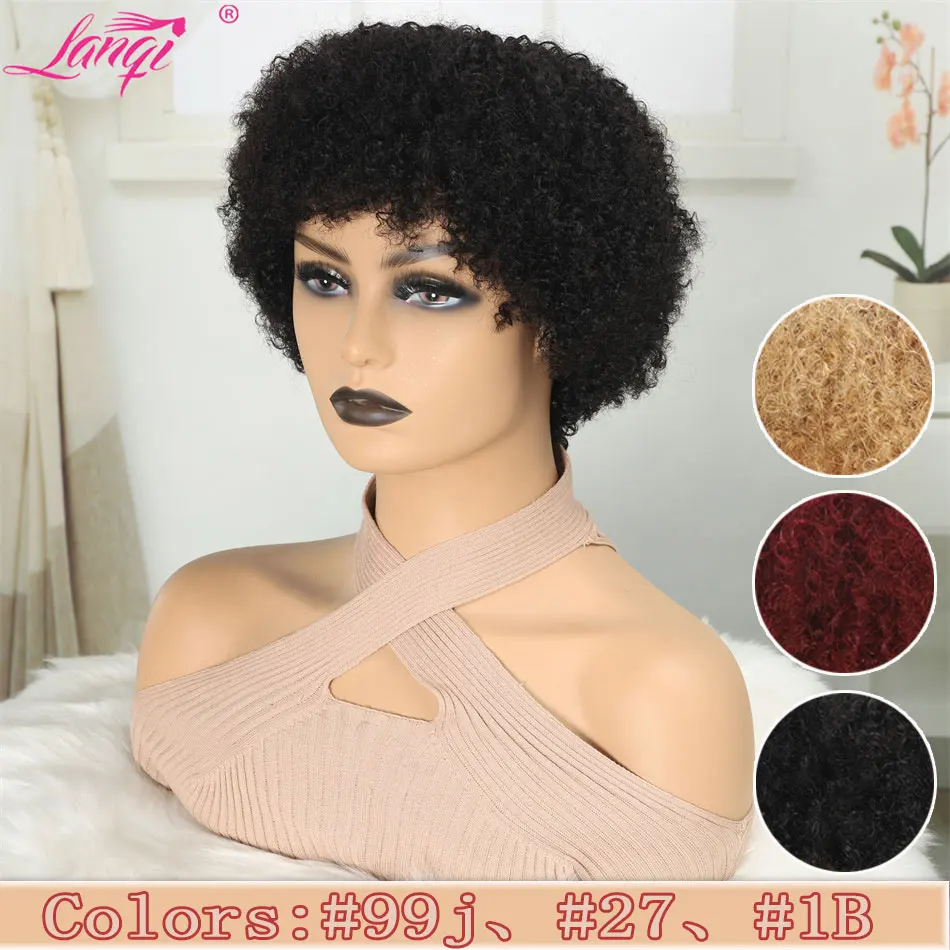 Короткий кудрявый афро парик #27 для женщин 100% человеческие волосы парики 180%