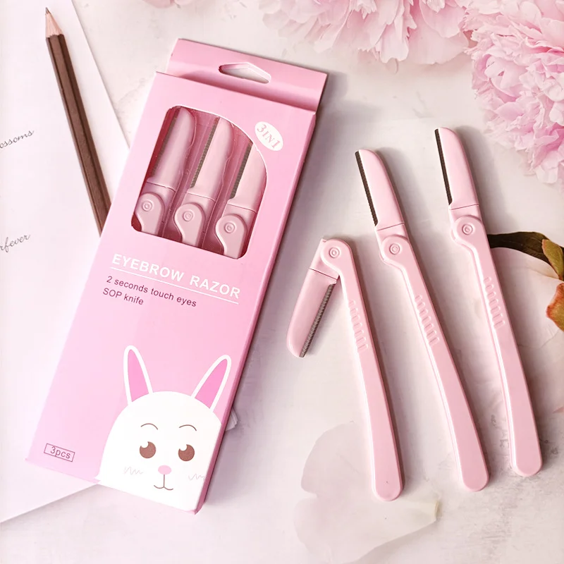 

3Pcs/Set Pink Folding Eyebrow Trimmer Armpit Hair Razor Beauty Face Eye Shaper Shaver Stainless Steel Blades Makeup Tools