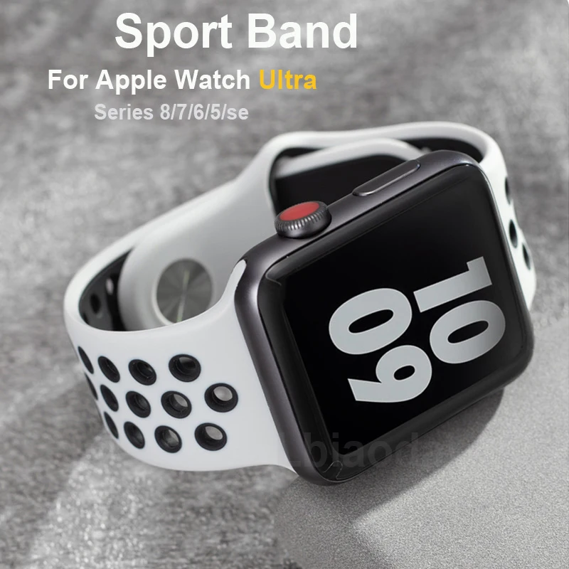 

Ремешок силиконовый для Apple Watch band 44 мм 40 мм 45 мм 41 мм 38 мм 42 мм 40 45 44 мм, спортивный браслет для iWatch Series Ultra 8 SE 7 6 5 4 3