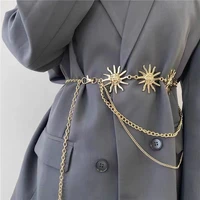women fashion metal chain belt gold silver narrow chunky fringes sun pendant hip high waist chain female dress jeans waistband
