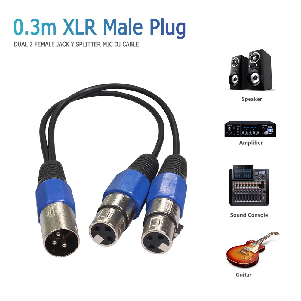 

Кабель 0,3 м 3Pin XLR «папа»-2XLR «Мама», Hi-Fi стереозвук, полностью сбалансированный режим связи, параллельный выход