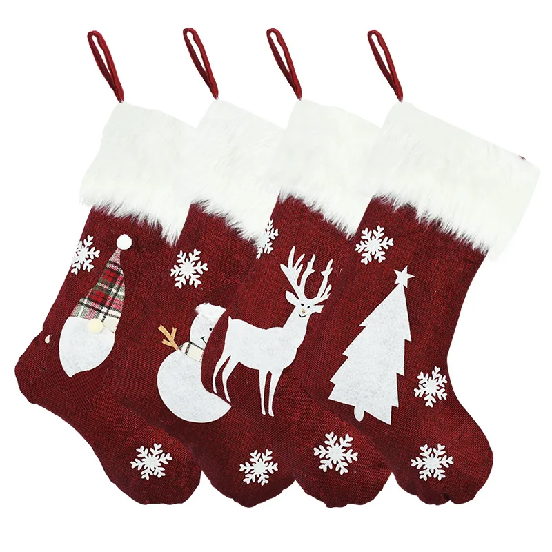 

Рождественские носки со светодиодный подсветкой, снеговик, Санта, лось, светящиеся конфеты, сумка, украшения для рождественской елки, рожде...