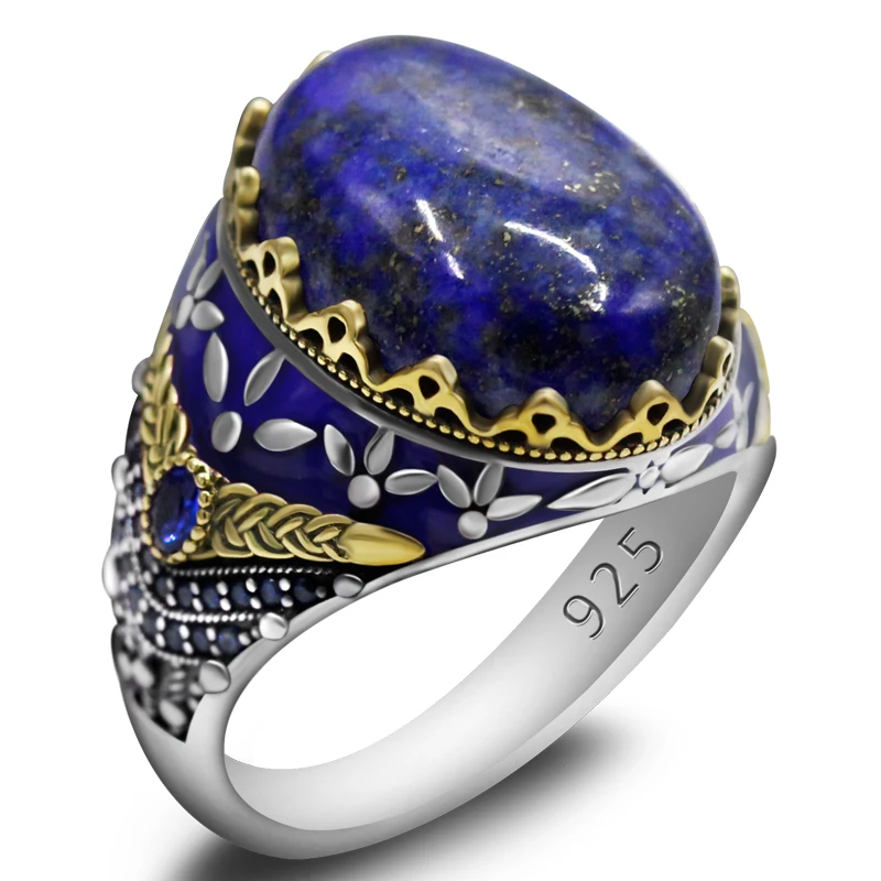 

Мужское серебряное кольцо с ушными крыльями, роскошное ювелирное изделие, натуральный Лазурит, кольцо на удачу, Женское кольцо, серебро 925 пробы