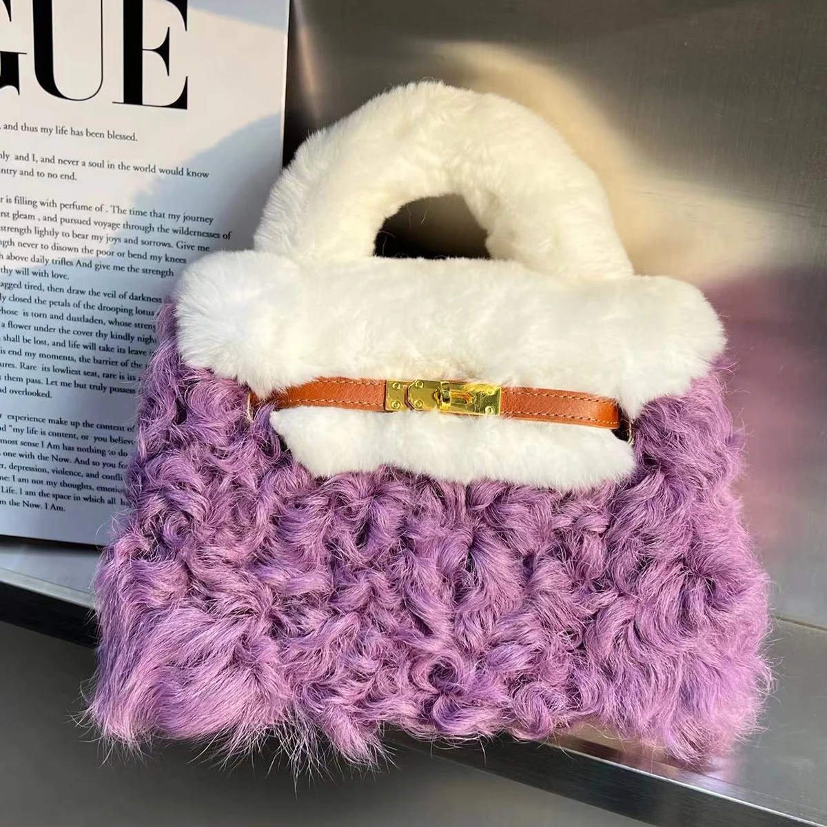 

2023 Hot Women's Bag Real Wool With Rex Rabbit Hair Women's Bag One Shoulder Crossbody Fashion Portable Pletinum Bag