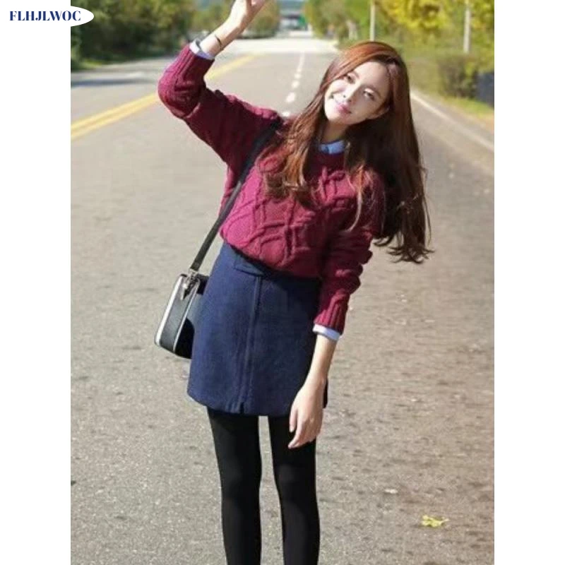 

New Year Date Girls Outfits Korean Women's Preppy Style Japan Chic All-Match Cute High Waist Woolen Short Mini Skirts