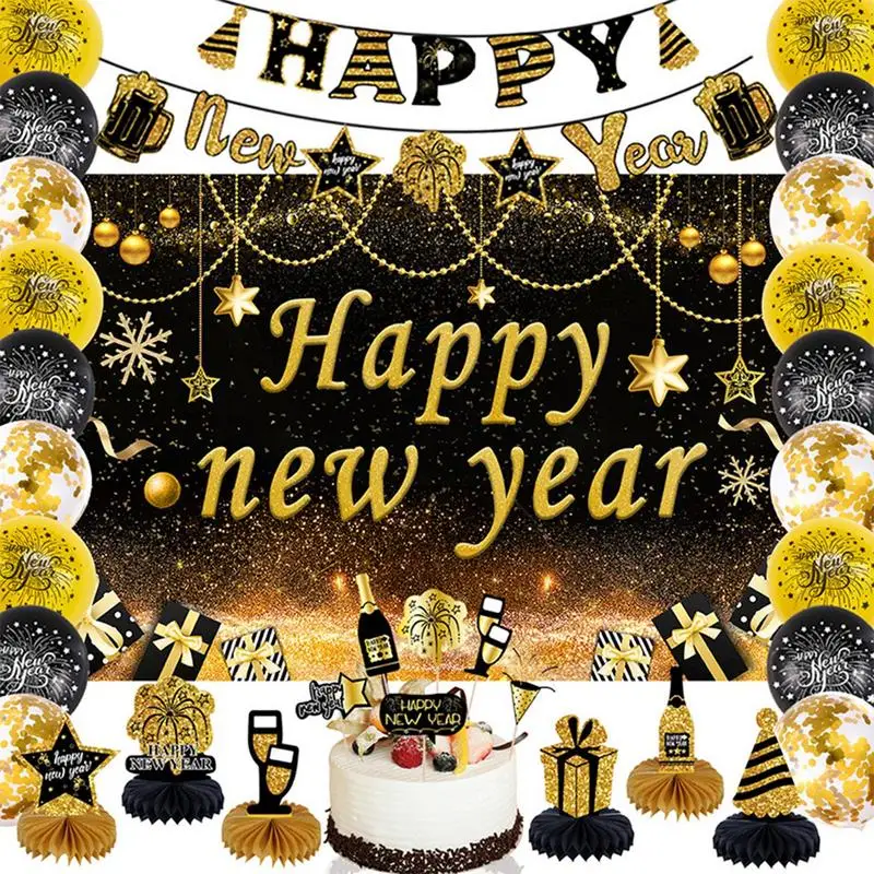 

Happy New Year Decoration Banner Set Black Gold New Years Eve Banner 60x40 New Year Backdrops New Years Eve Supplies For Home