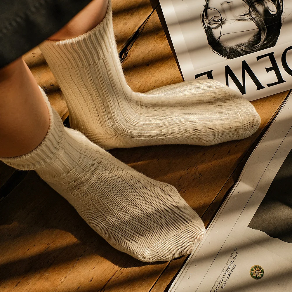 Cotton Male Age Season Pure Color Couples Japanese Thick Line Double Needle Their Movement Of  Container Stack Heap Heap Socks