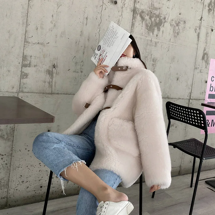 Sheep shearing fur one-piece coat women's winter medium long fur