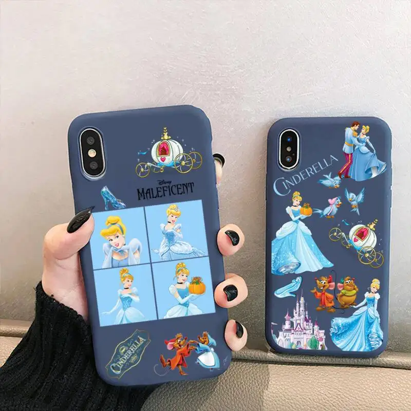 

Disney Princess Cinderella Phone Case for iPhone 13 12 mini 11 Pro XS MAX X XR 7 8 6 Plus Candy Color blue Soft Silicone Cover