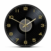 retro vinyl record texture printed wall clock musician home decor black music album longplay minimalist art vintage wall clock