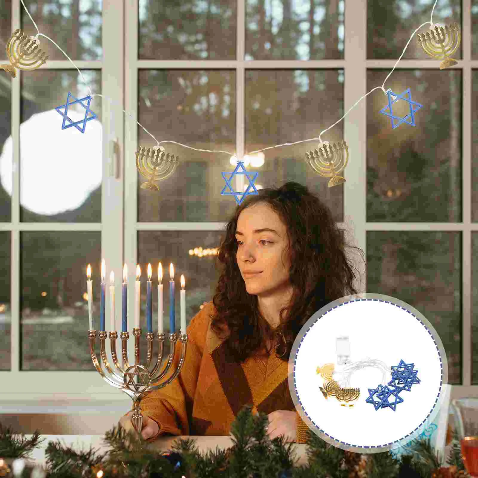 

Hanukkah Fairy String Lights Candlesticks Menorah Wrought Iron Chanukah Decorations Menorah Party Wedding DIY Decor Light