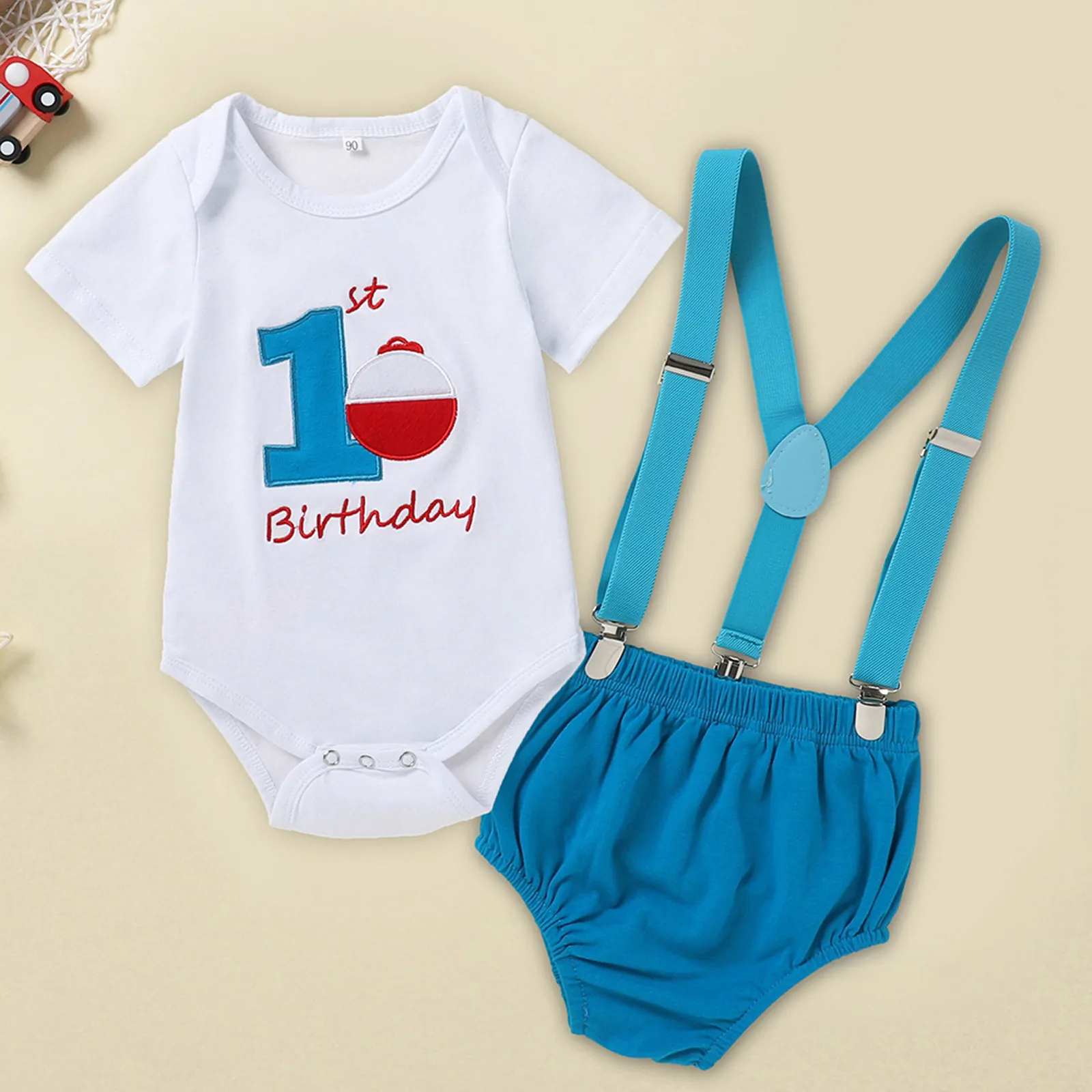 

Baby Birthday Outfit Letter Print Romper Suspender Shorts Baby Boy Girl Clothing Set Birthday Party Summer Outfit Clothes