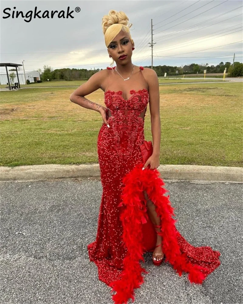 

New Design 2023 Mermaid Prom Dress 2023 For Black Girls Luxury Beads Sequins Side Split Formal Party Gown Robe De Bal