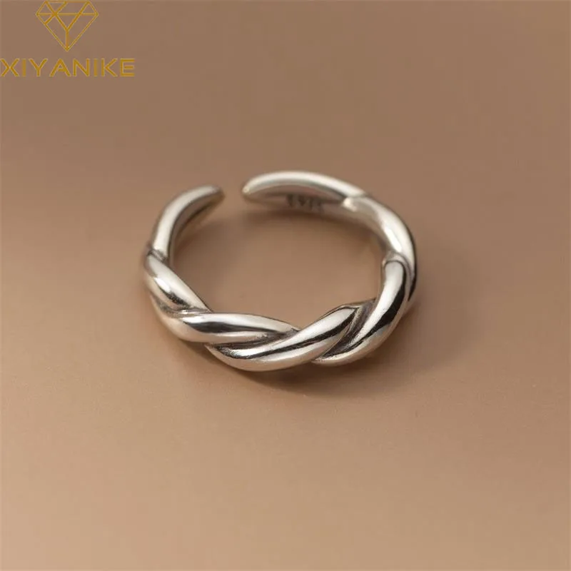 

DAYIN Vintage Thai Silver Twist Cuff Finger Rings For Women Girl Fashion New Retro Jewelry Friend Gift Party anillos mujer