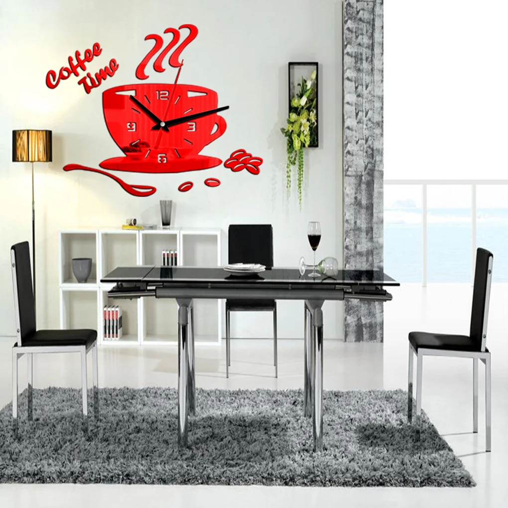 

Acrylic Dial Guartz Wall Clock Non-ticking Coffee Cup Clock Living Room Bedroom Office Decor