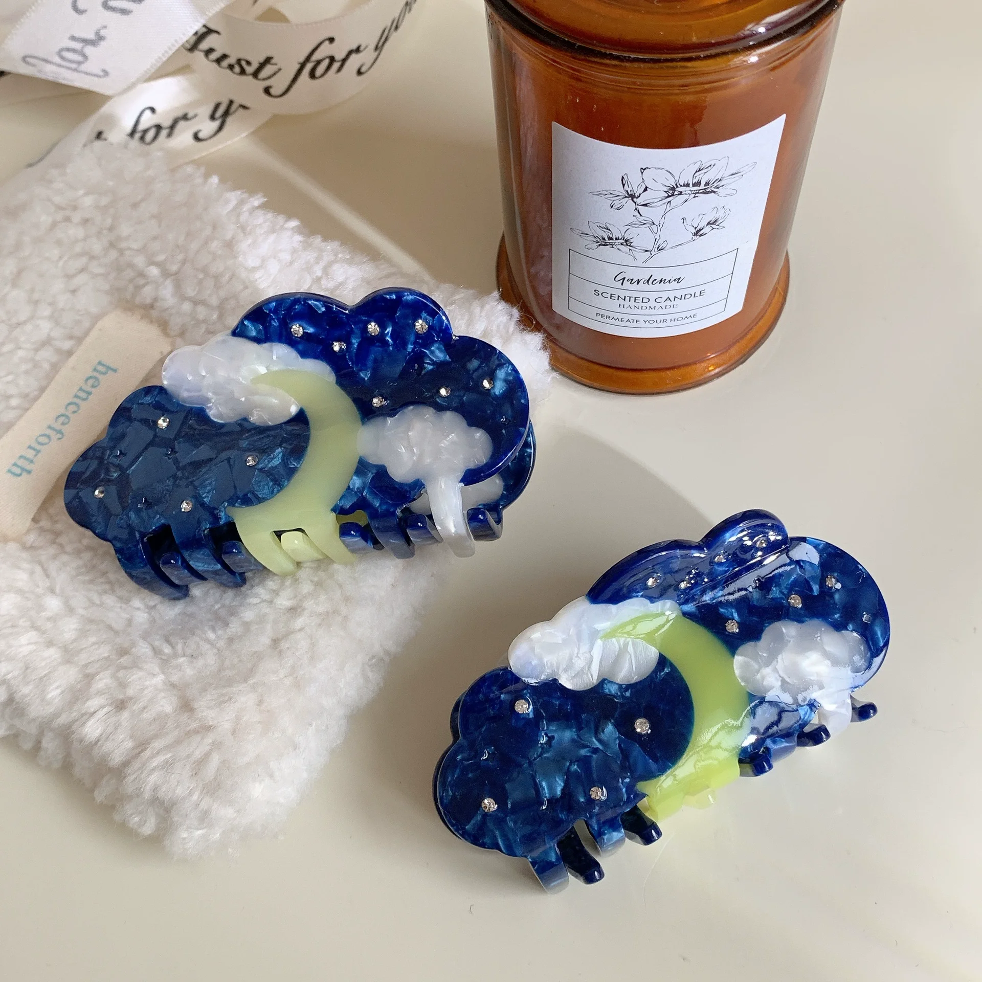 DuoShang новые заколки для волос со стразами и луной ацетатные синяя серия в форме