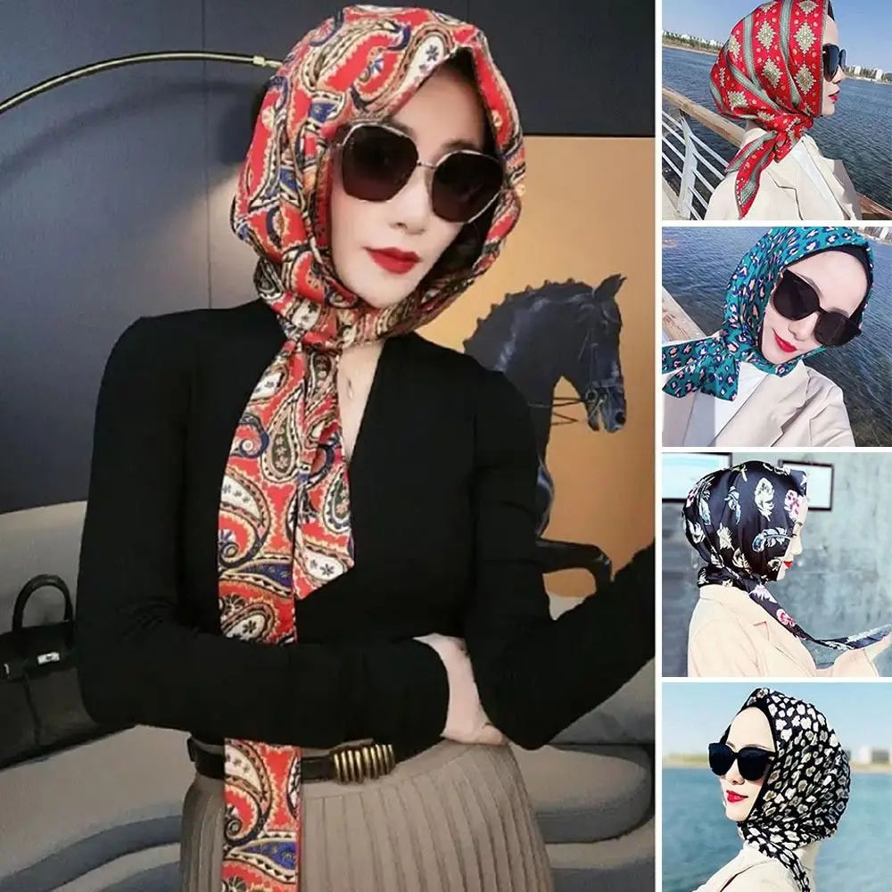 

Women Simulation Silk Sunscreen Soft Hijab Cap Muslim Turban Headscarf Baotou Hat