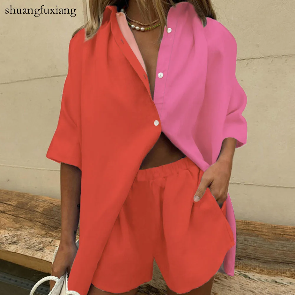 Повседневные лоскутные комплекты из двух предметов Женские наряды Летняя