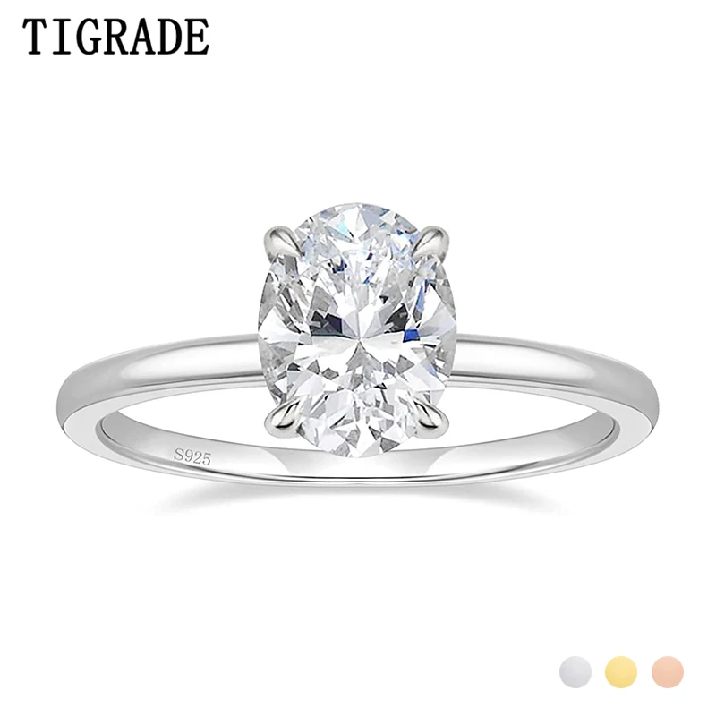 

Tigrade Solid 925 Sterling Silver Rings for Women 3.0ct Oval Cut Zirconia Diamond Solitaire Ring Wedding Band Engagement Bridal