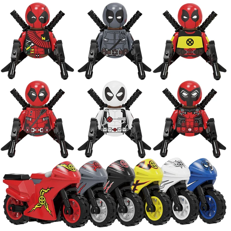 

Superhero Anime Figures Deadpool Mini Blocks Bricks Toys DIY Action Model Motorcycle Weapons Gun Accessories Parts Kids Toy Gift