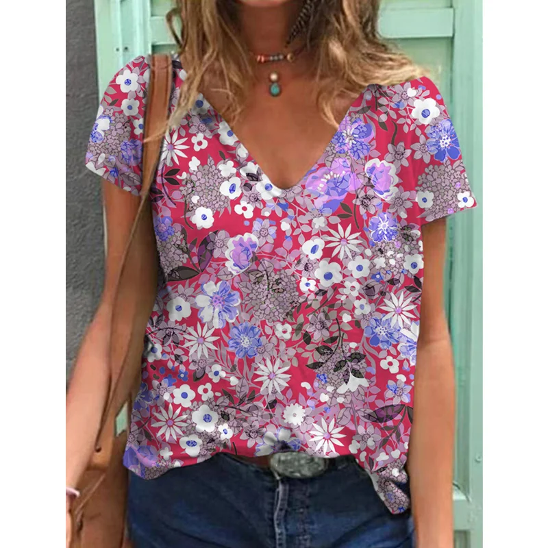 

2022 Digital Printing T Shirts Free Shipping Tee Oversized Kawaii V-Neck Sexy Club Blouses Or Tops For Woman Pulovers Korean Fas