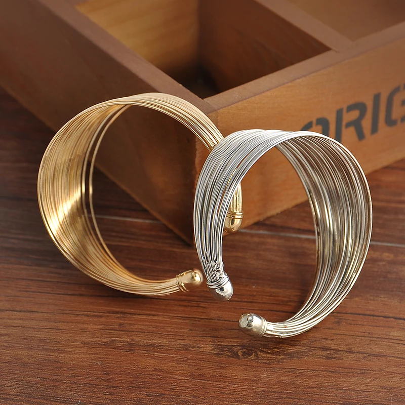

Christmas Gift Multilayer Open Wide Style Cuff Bracelet For Women Bangle Jewelry Irregular Geometric Bracelets Three-layer Open