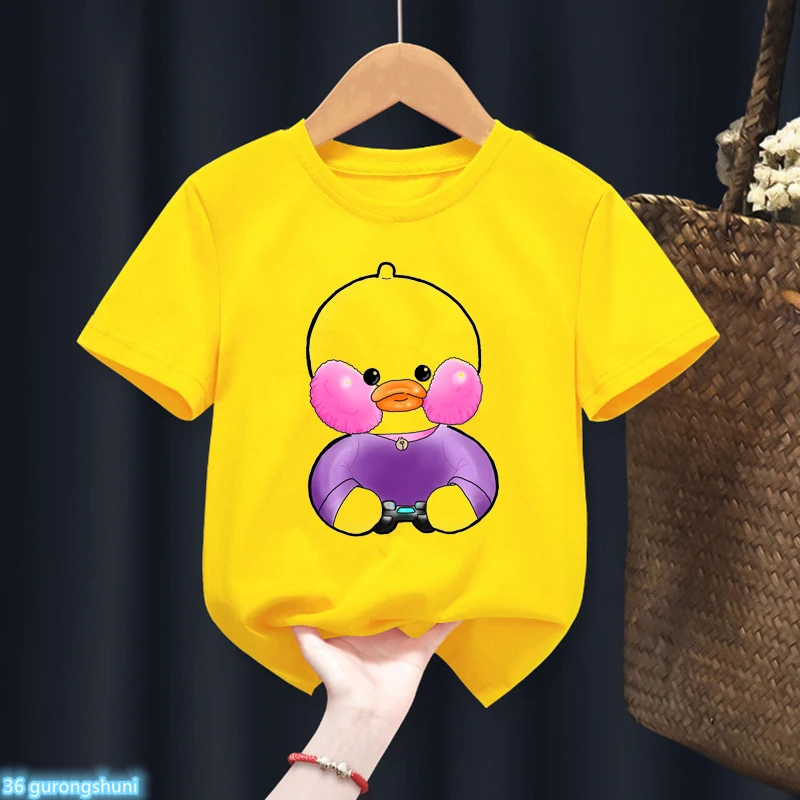 

2022 T-Shirts for Boys Lalafanfan T Shirt Plush Toy Cartoon Print Kids Clothes Little Boys/Girls Unisex Yellow Teen Tops