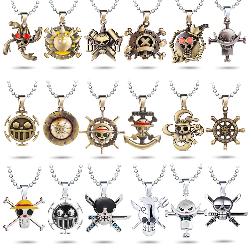 

Cartoon Anime Luffy Ace Pendant Necklace For Men Stainless Steel Round Beaded Chain Charm Jewelry Accessories Gifts