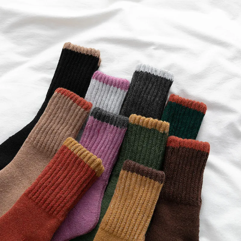 5 Pairs Women Wool Socks Winter Super Thicken Warm Cashmere Ethnic Style Snow Harajuku Colorful Casual Women Socks