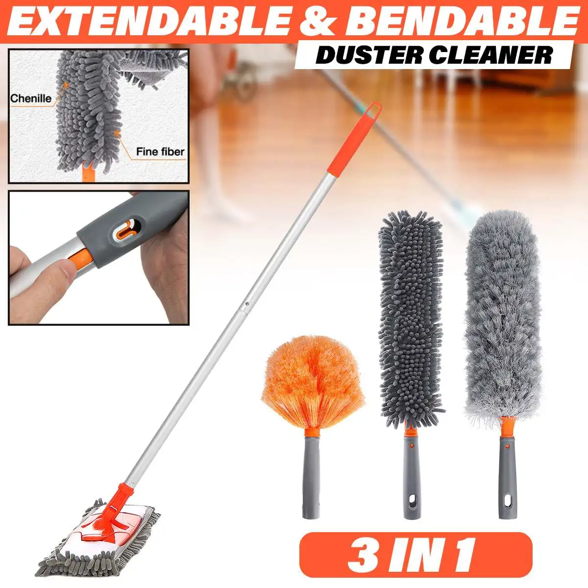 1.8m Extendable Cleaning Duster Ceiling Feather Plumage Sofa Car Dust Cleaner Floor Gap Brush Home Household Car Cleaning Tool