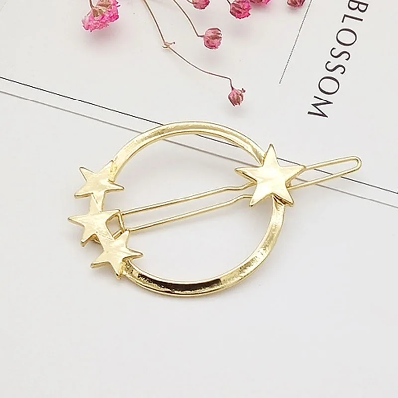 

Hairpin Ladies Triangle Moon Round Star Metal Hairpin Ponytail Simple Golden Silver Girl Fashion Gift Charm