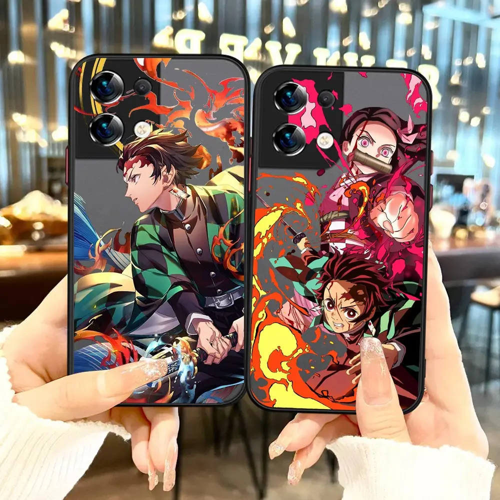 

Hot Anime Demon Slayer Matte Phone Case For OPPO Reno 8 7 7Z 6Z 6 5 4 4SE 3 2 2F 2 Z Pro Plus 5G 4G Black Silicone Cover Funda