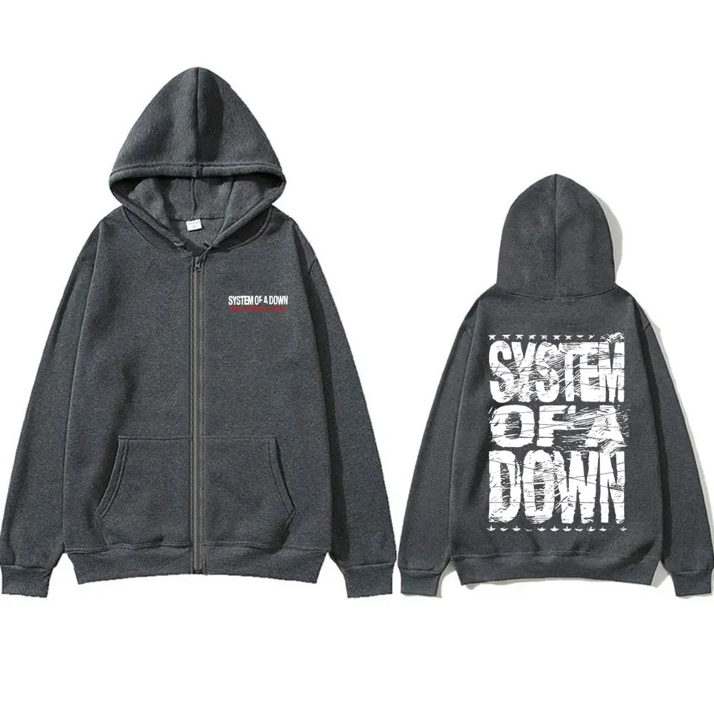 Фото Vintage Rock Band System of A Down Mezmerize Print Zipper Hoodie Men Women Alternative Metal Music Zip Up Jacket Zip Up Hoodies №2