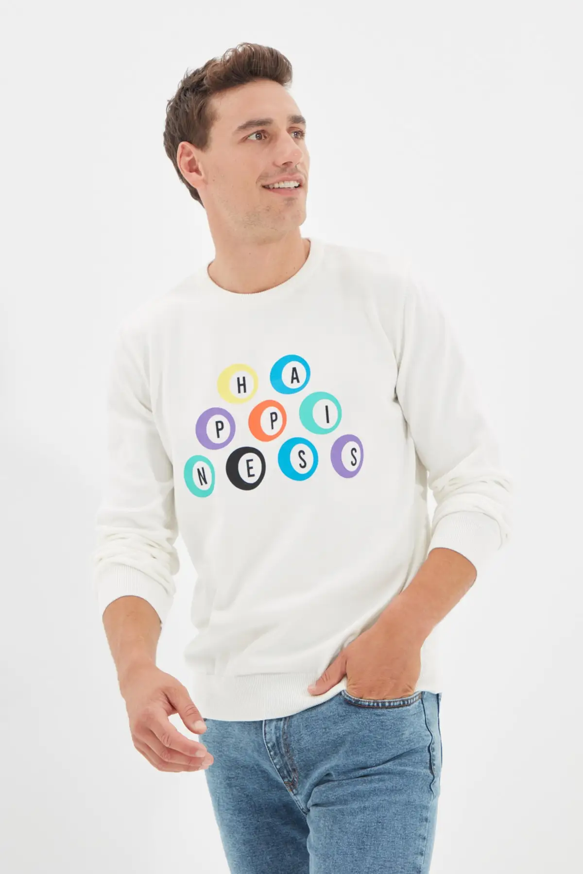 

Trendyol Men 'S Regular Fit Cycling Neck Slogan Printed Sweater TMNAW22KZ1415