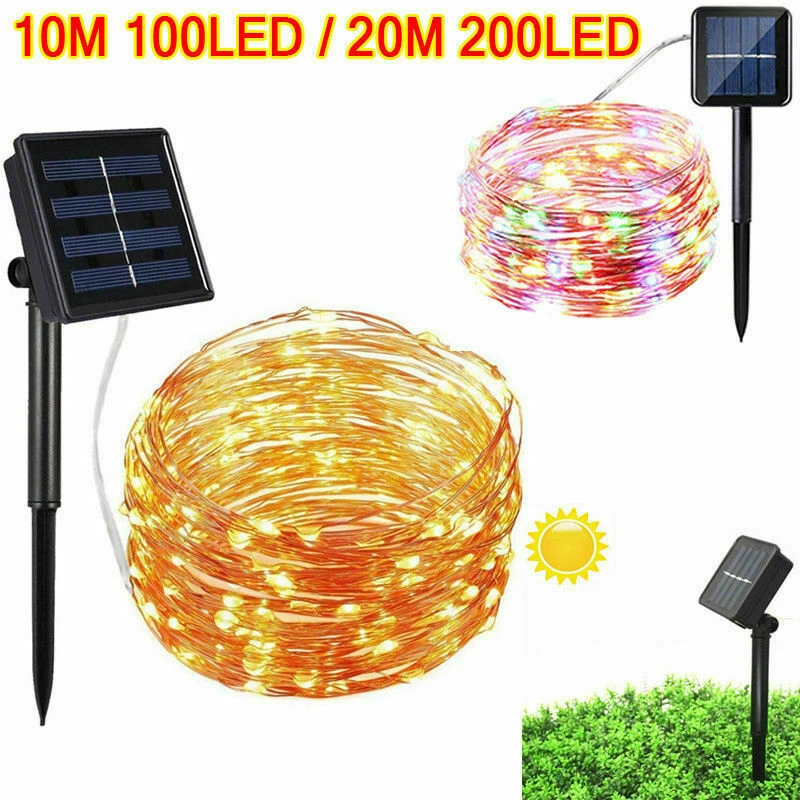 

50/100/200 LED Solar LED Light Waterproof LED Copper Wire String Holiday Outdoor LED Strip Christmas Party Wedding Decoration