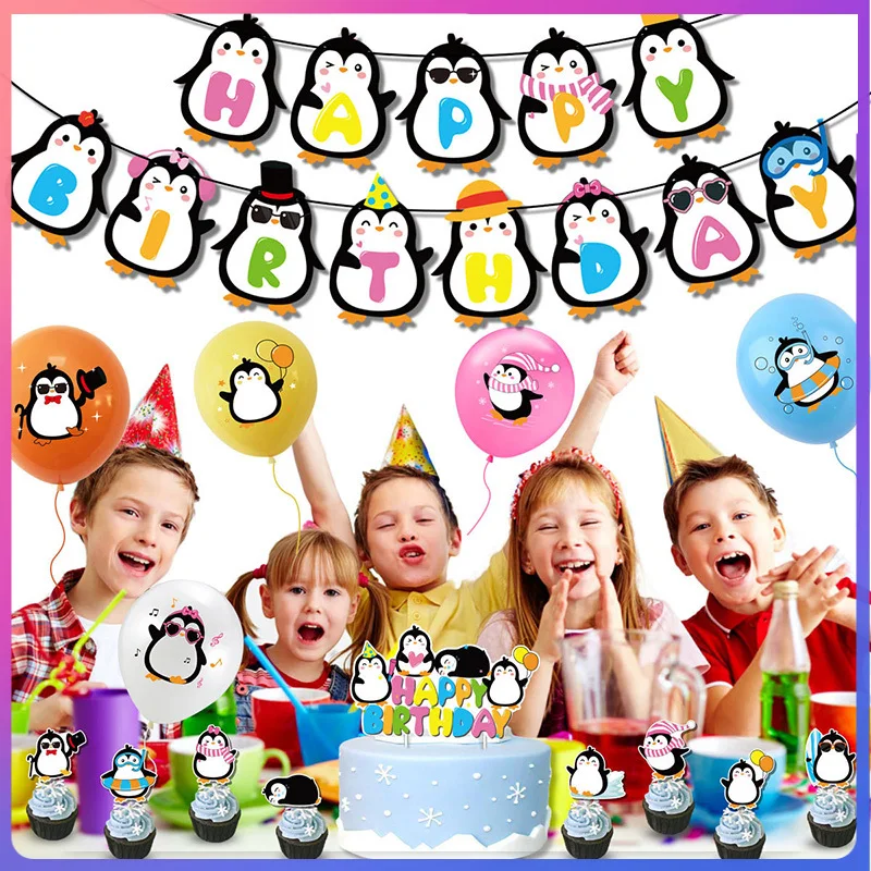 

39pcs Penguin Themed Party Balloons Cute Penguin Cake Topper Birthday Banner Baby Shower Birthday Party Decor Supply