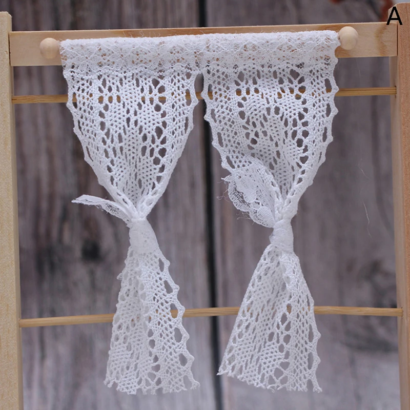 

New 1pcs Lace Cotton Curtain Cute Dollhouse Miniatures for 1/12 Scale Dolls House Bedroom Wooden Furniture Decor Accessories