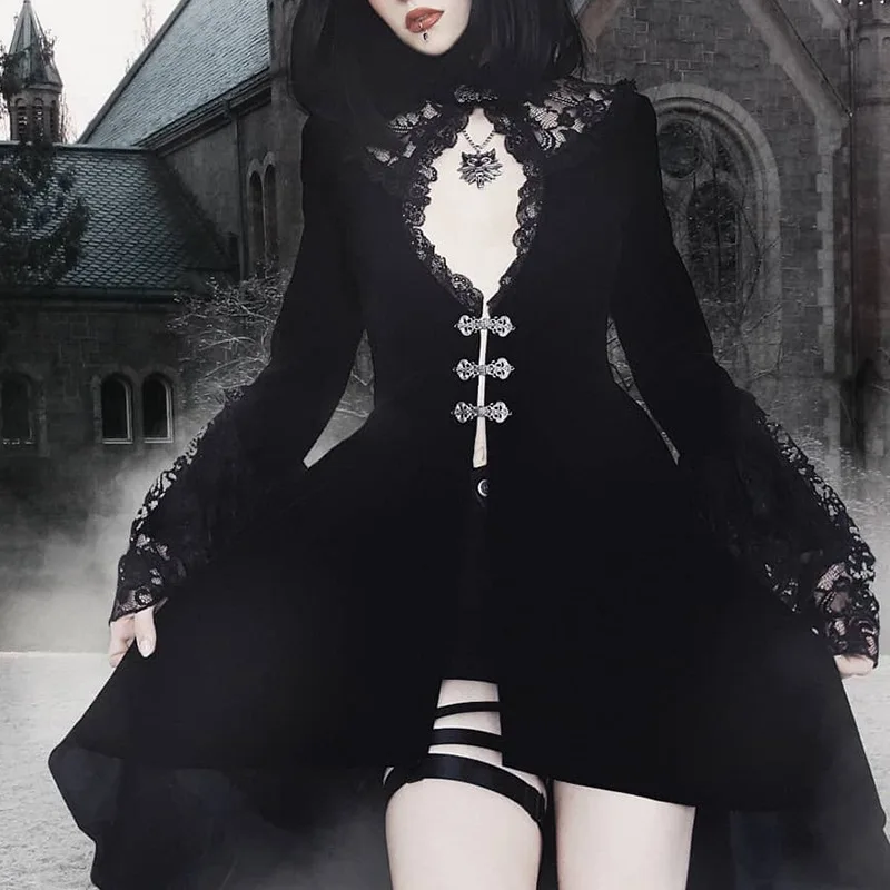 

Черное платье в готическом стиле, элегантное сексуальное кружевное длинное платье в стиле пэчворк, украшенное драгоценными камнями, платье...