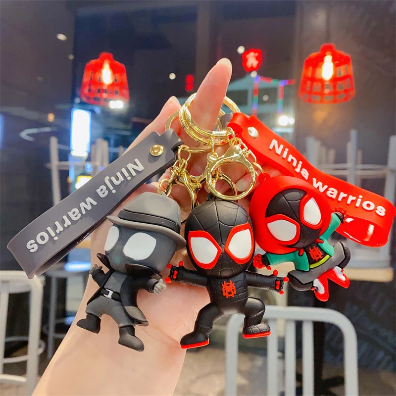 

Marvel Spider-Man Across the Spider-Verse Keychain Miles Morales Action Figure Pendant Spiderman Gwen Peter Key chain Model Toys