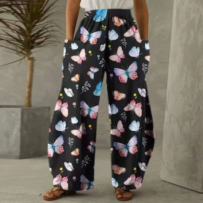 

2022 New Pocket Waist Casual Pants Wide Leg Harem Pant Cotton And Linen Women Loose Trouser
