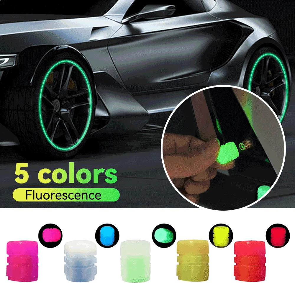 Luminous Valve Caps Fluorescent Green Blue Night Glowing Car Motorcycle Bicycle Wheel Styling Tyre Hub Luminous Stem Caps Decor