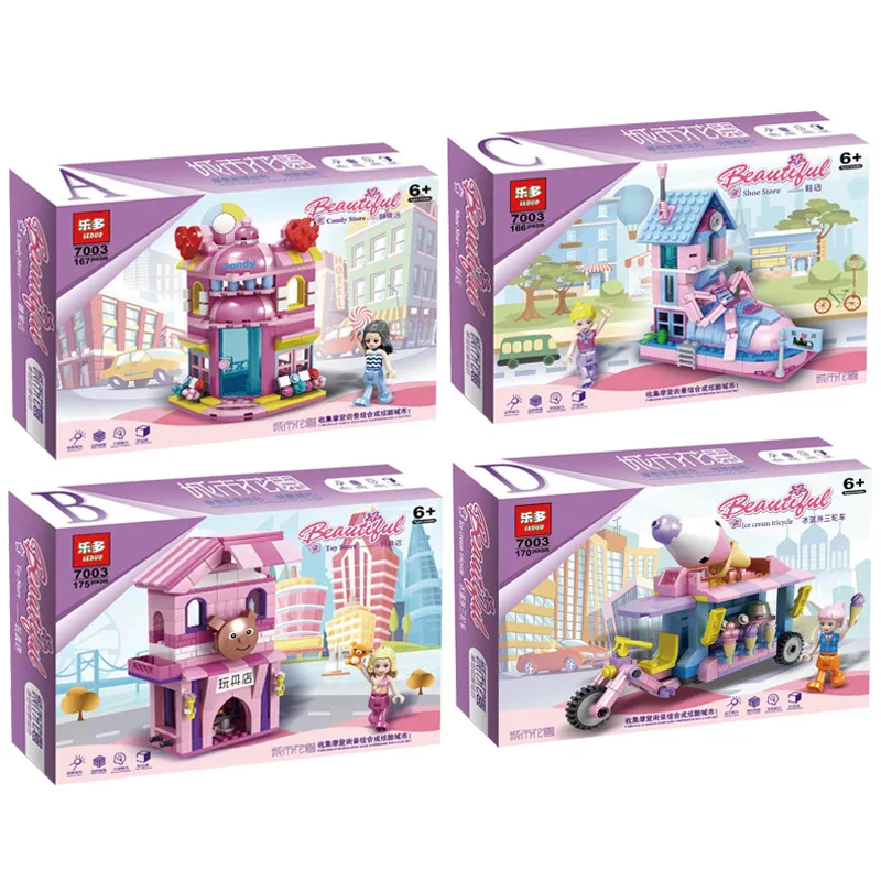 

City Architecture Mini Garden Building Blocks Modern Street View 4 In 1 Model Bricks Puzzle Assembled Toys for Children and Girl