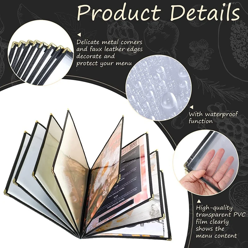 8 Pages 16 Views Recipe Shell 8.5 X 11 Inch With Leather Decoration For A4 Size Paper Black (2PCS) images - 6