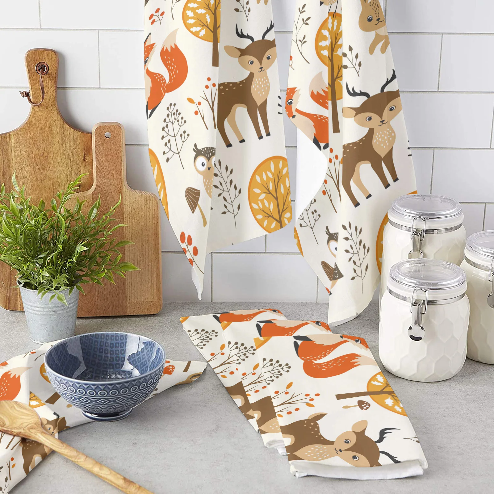 

Forest Animal Autumn Kitchen Towel Cleaning Cloth Microfiber Soft Household Super Absorbent Dish Washing Cloth