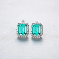 Luxury Emerald Green Earring Stud Earrings Women Cubic Zirconia Geometric Noble Wedding Sterling Silver Earrings High Jewelry