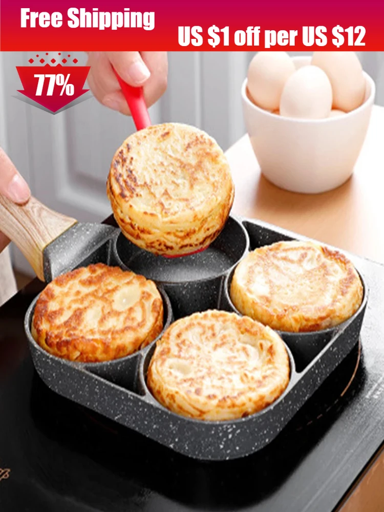 

4 Holes Frying Pot Pan Thickened Egg Pancake Non-stick Omelet Pan Cooking Steak Egg Ham Pans Breakfast Maker Kitchen Cookware