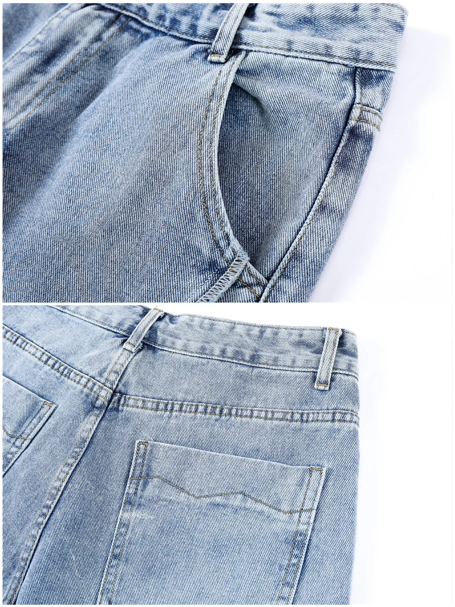 Four Seasons Men Jeans Fashion Trend Raw Edge Solid Color Street Hip Hop Design Loose Straight Trousers Streetwear Ins Hot Sale