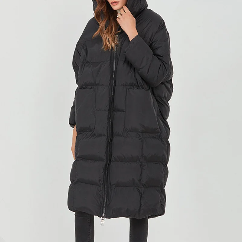Mid Length Parkas Cotton Jacket Hooded Loose Large Pocket Thickened Coat New Fashion Casual Winter Warm Coat